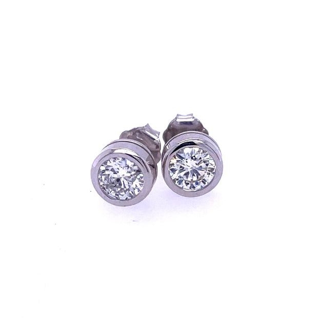 14K White Gold and Diamond Bezel Stud Earrings