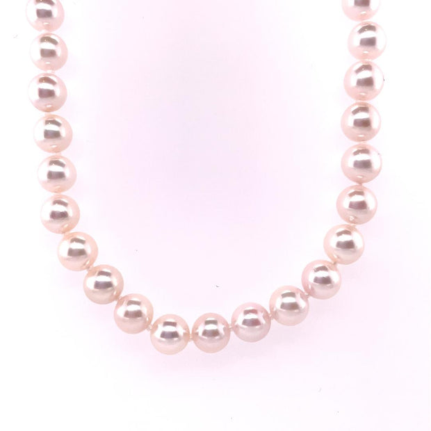 Pearl Necklace 18" Featuring 6.50-7.00Mm Round Akoya Cultured Pearls With Rose' Overtone And 14K White Gold Clasp