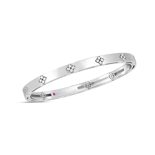 18K White Gold Roberto Coin Love In Verona  Diamond Bangle