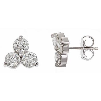 14K White Gold Diamond Trio Cluster Earrings