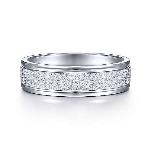 14K White Gold Gabriel & Co. Wedding Band Featuring Sandblast Finish