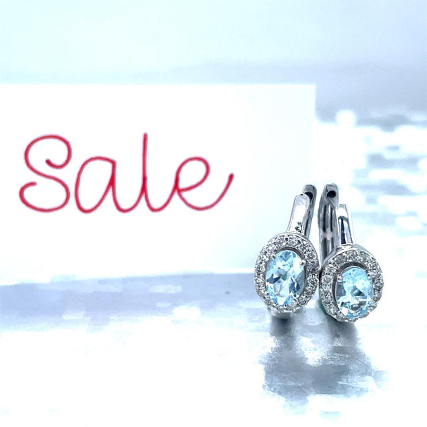 14K White Gold Aquamarine and Diamond Earrings