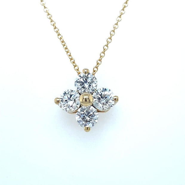 14k Yellow Gold Diamond Cluster Necklace