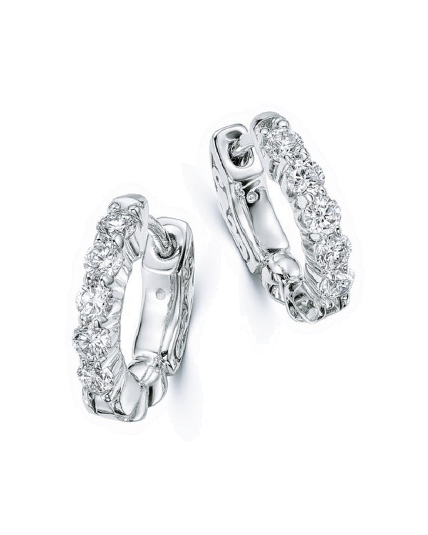 14k White Gold Diamond Hoop Earrings