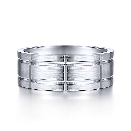 14K White Gold Gabriel & Co. Wedding Band Featruring Checkered Pattern Detail