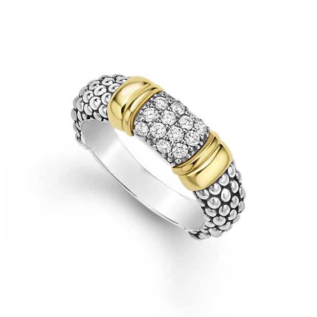 LAGOS Two-Tone Caviar Diamond Ring | 6mm. Pavé diamonds