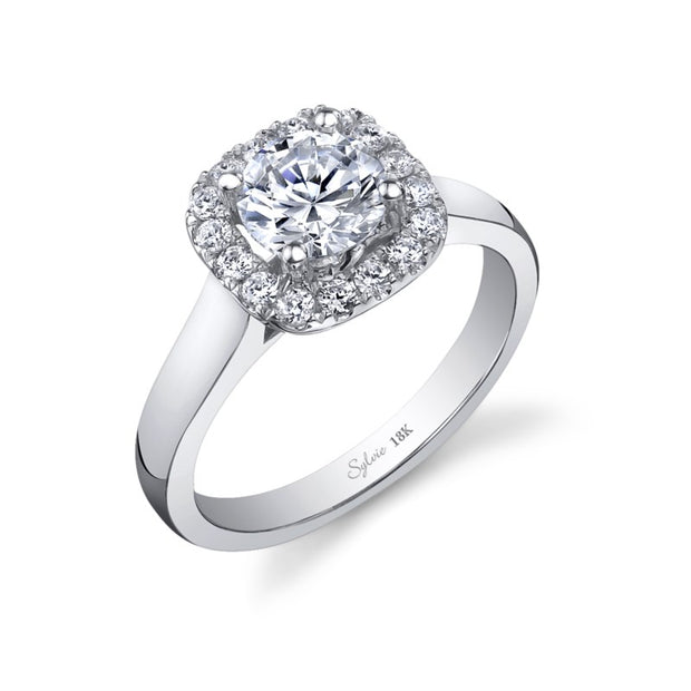 18K White Gold Diamond Halo Sylvie Collection Engagement Ring