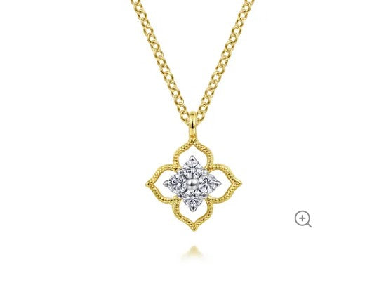 Gabriel & Co.14K Yellow Gold Floral Diamond Pendant Necklace