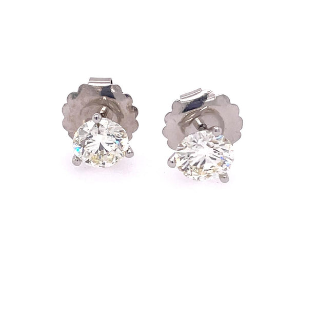 14K White Gold Three Prong Diamond Stud Earrings