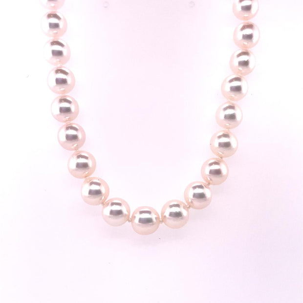 Pearl Necklace 18" Featuring 7-7.5mm Round Akoya With Rose' Overtone Cultured Pearls With A 14 Karat White Gold Clasp