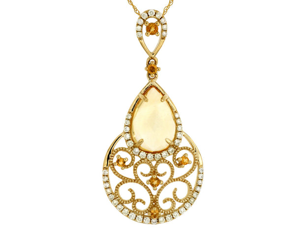 14k Yellow Gold Private Label  Citrine and Diamond Pendant