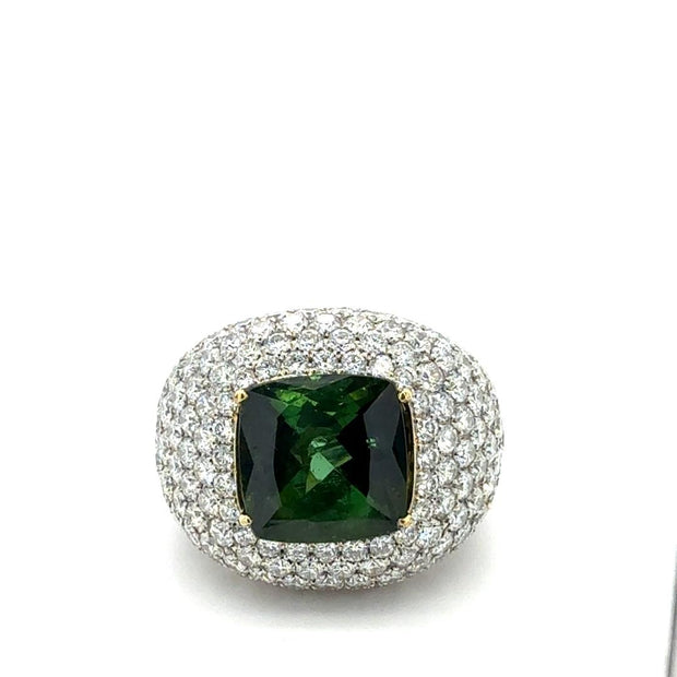 Estate Platinum and Diamond Green Tourmaline Ring