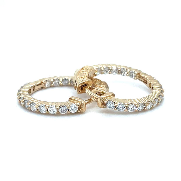 14k Yellow Gold Diamond Hoop Earrings