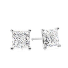 14K White Gold 4 Prong Stud Earrings With 2=0.40Tw Princess G/H Si2 Diamonds