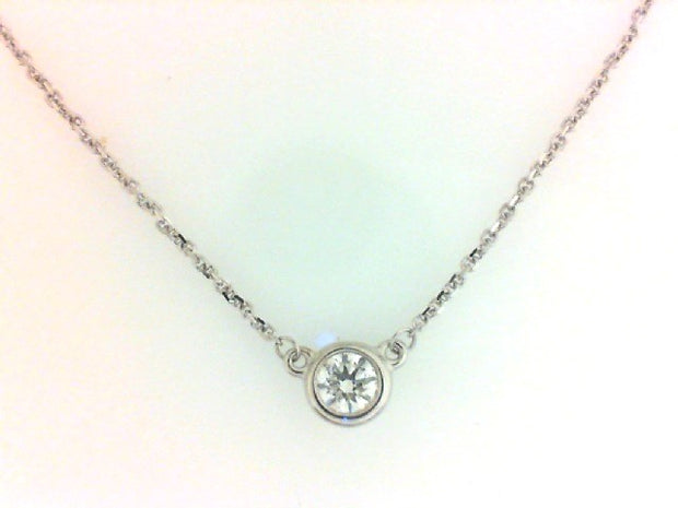 14K White Gold Private Label Bezel Set Solitaire Necklace