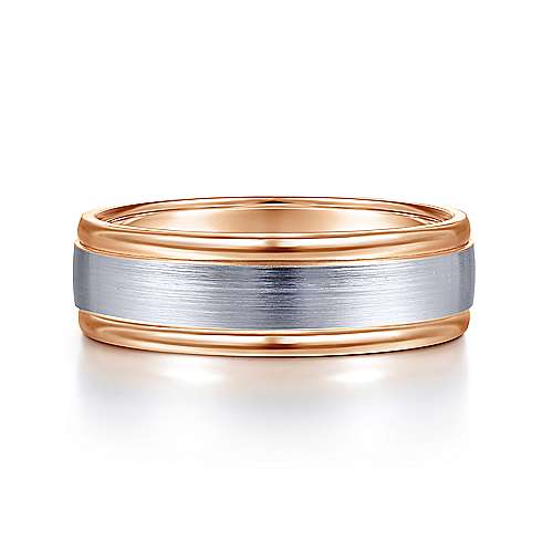 14K Two-Tone Gabriel & Co. Wedding Band Featuring Satin Finish