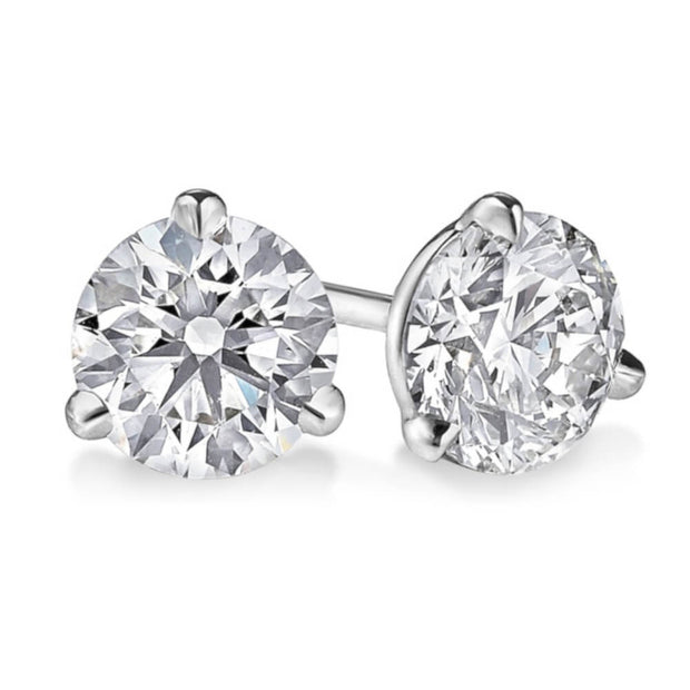 Pair of 14K White Gold Three Prong LAB GROWN Diamond Stud Earrings Featuring 2 Round Diamonds At .50CT Total Weight - G/H Color SI Clarity