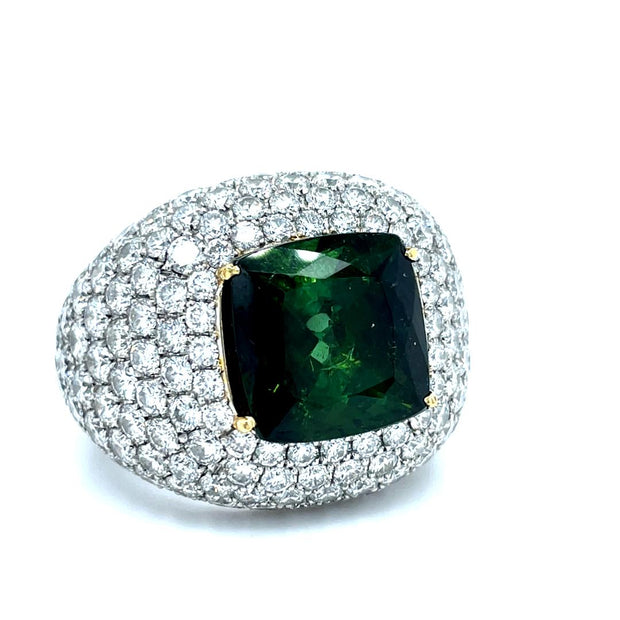 Estate Platinum and Diamond Green Tourmaline ring