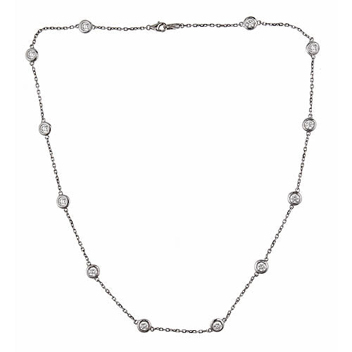 14K White Gold Diamonds By The Yard Necklace, 12 Round Diamonds 1.76Tw, 18" Length