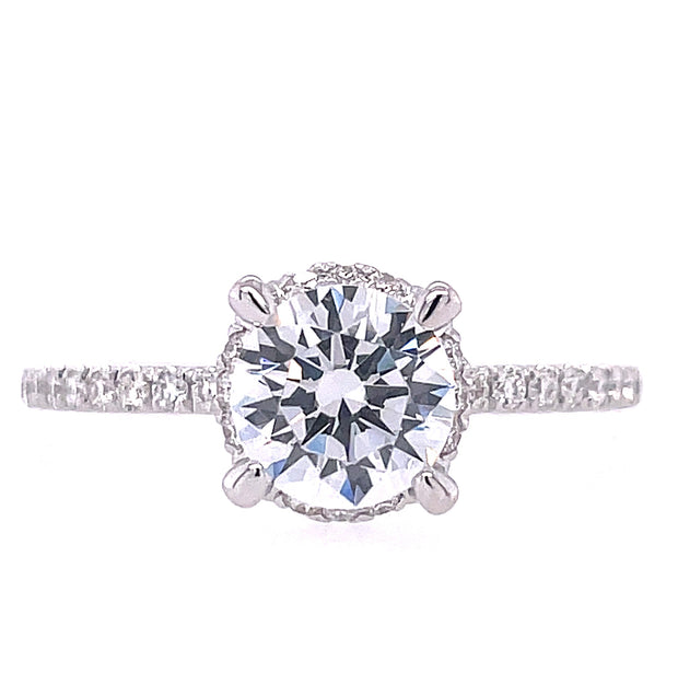14K White Gold Gabriel & Co. Diamond Engagement Ring Featuring Halo And Side Stones
