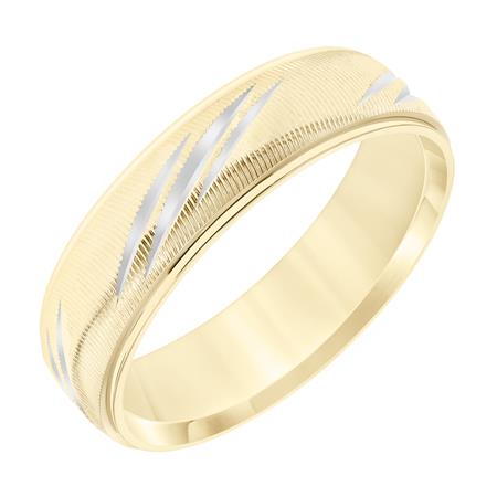 14K Yellow Gold Comfort Fit Goldman Luxe Engraved Swiss Cut Detail Wedding Band