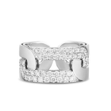 18K WHITE GOLD NAVARRA DIAMOND LINK WIDE RING