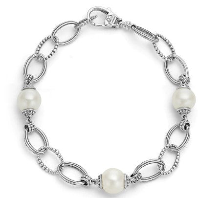 LAGOS Luna Caviar Pearl Sterling Silver Link Bracelet