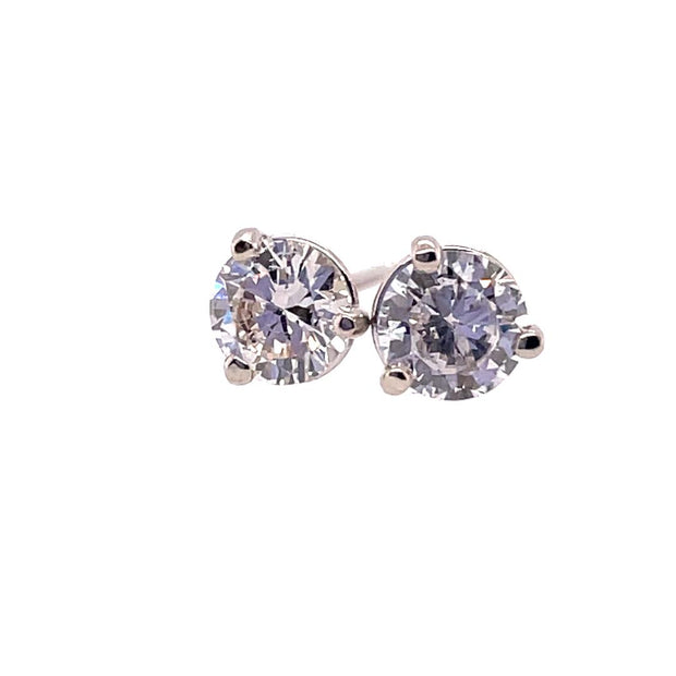 14K White Gold Three Prong Diamond Stud Earrings