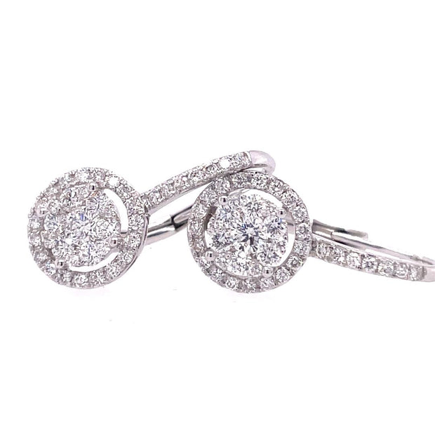 18K White Gold Diamond Drop Earrings With 78=0.82 TW Round Diamonds