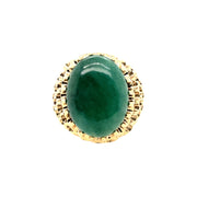 14K Yellow Gold Estate Ring Featuring Center Large Jade Cabochon And Unique Scale Detail