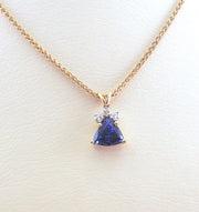 18K Yellow Gold Tanzanite And Diamond Crown Pendant On 18K Yellow Gold Wheat Chain