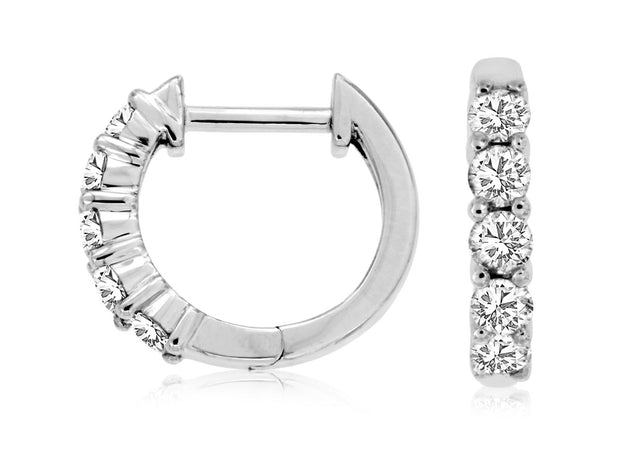 14K White Gold Diamond Hoop Earrings