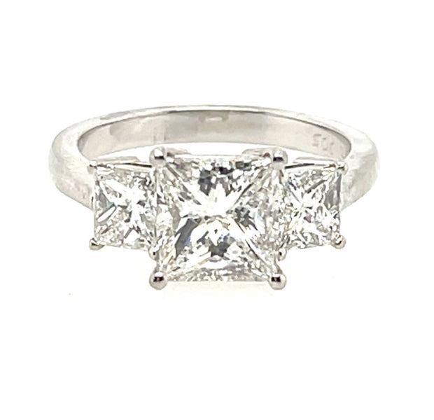 Platinum Three Stone Princess Cut Gem Platinum Diamond  Engagement Ring