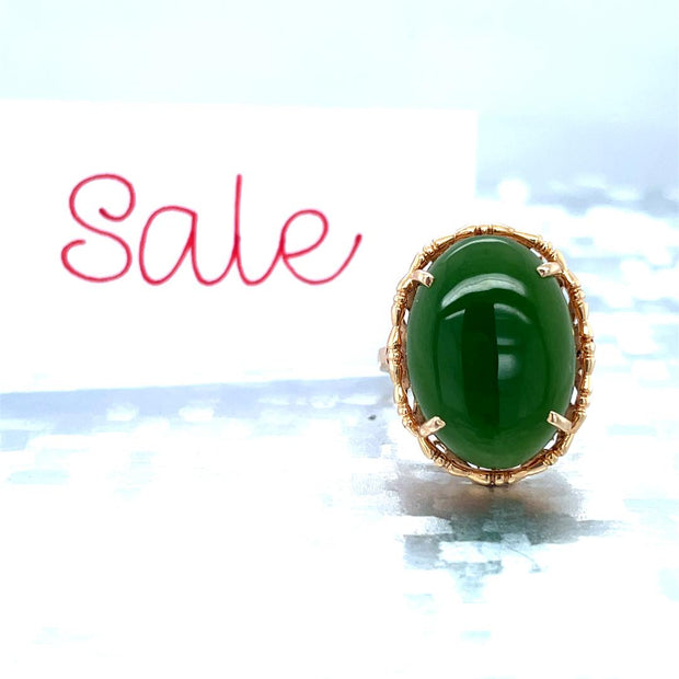 14k Yellow Gold Estate Nephrite Jade Ring