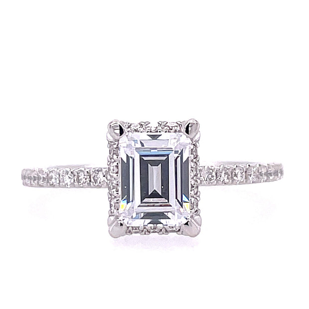 14K White Gold Gabriel & Co. Diamond Engagement Ring Featuring Halo And Side Diamonds