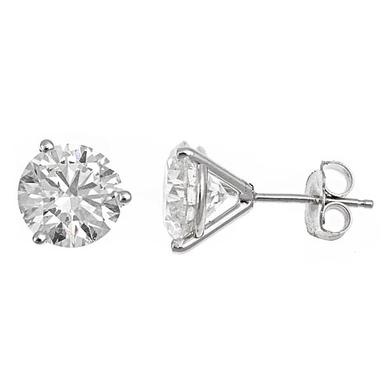 14K White Gold Three Prong Diamond Stud Earrings