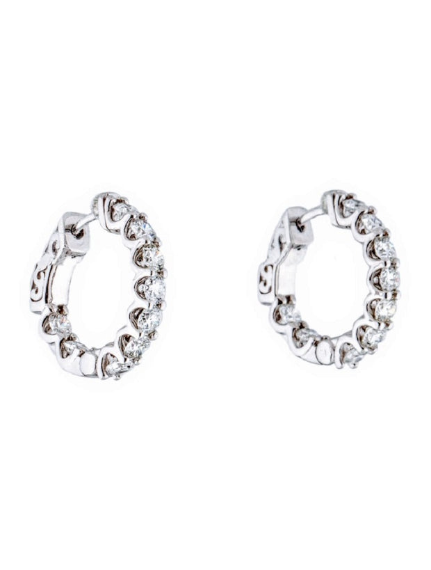 14k White Gold Diamond Hoop Earrings