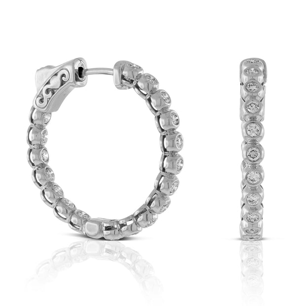 14k White Gold Bezel Set Diamond Hoop Earrings