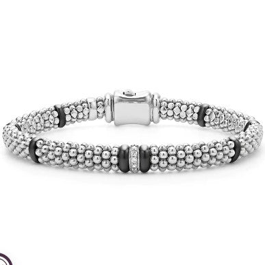 LAGOS Black Caviar  Single Station Diamond Caviar Bracelet | 6MM Featuring .05CT Total Weight Round Diamonds